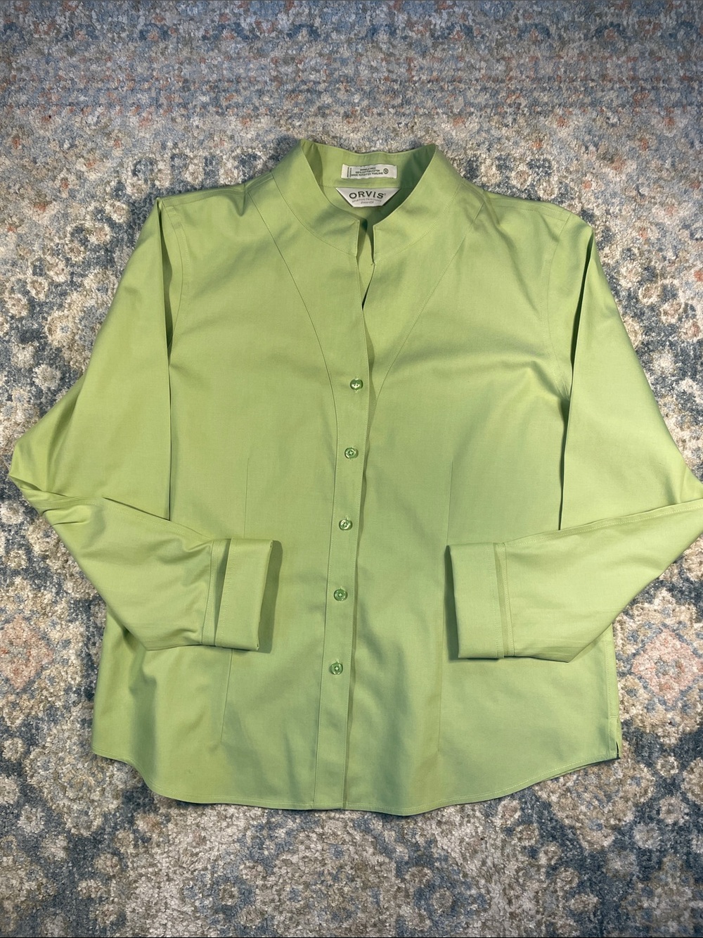 Orvis Women’s Lime Green Mandarin-Collar Shirt 100% cotton